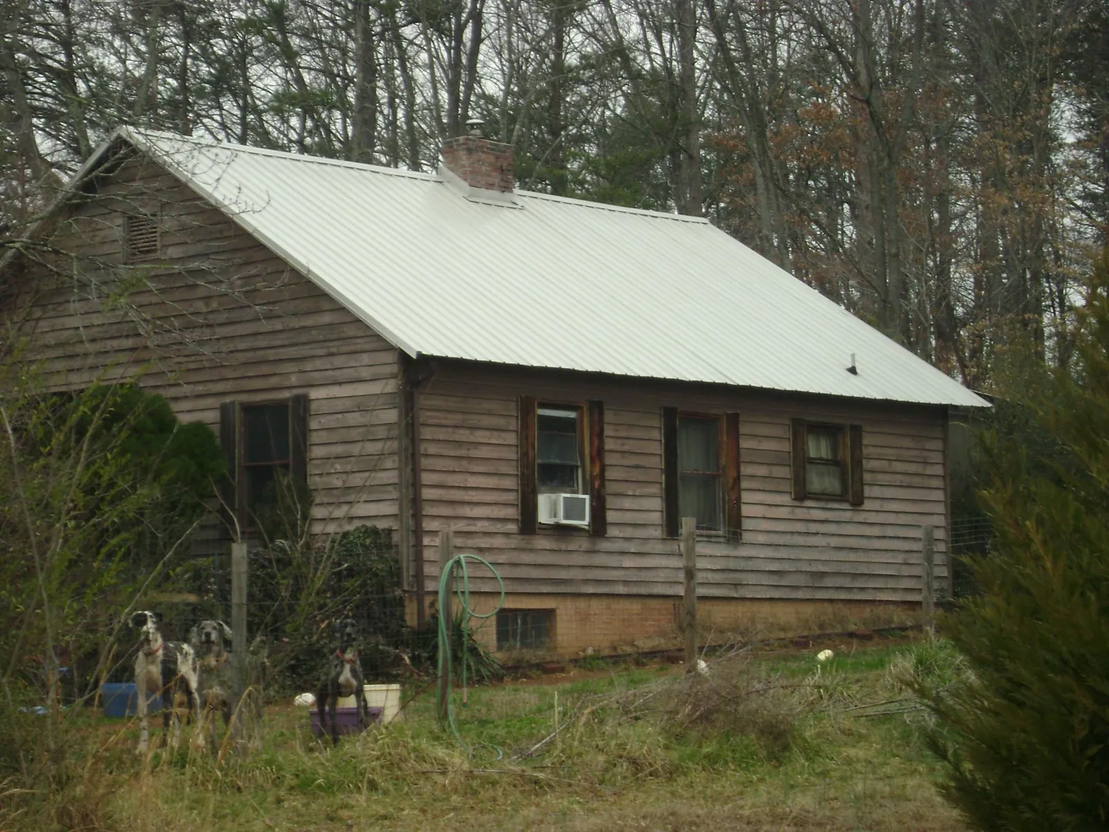 White metal roof on an old wood sided farmhouse, from a Asphalt Shingle Roof Repair job in Pleasureville